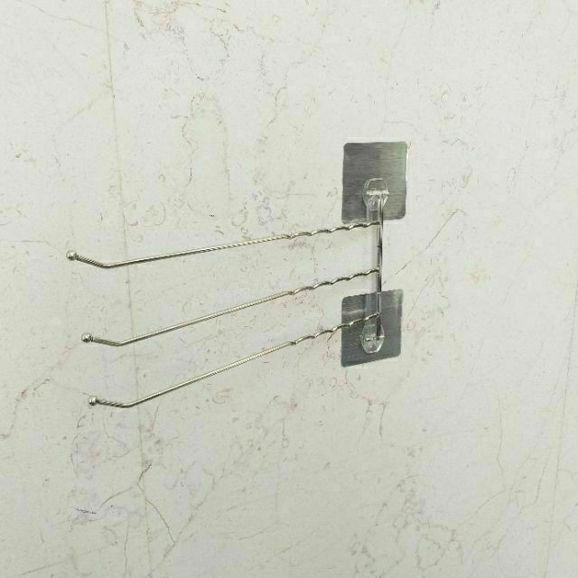 [熊好貼國際]3桿活動式毛巾架 台灣製造304不鏽鋼 無痕掛勾不殘膠 抹布架 毛巾架 凹凸紋路牆面可貼 居家收納, , large