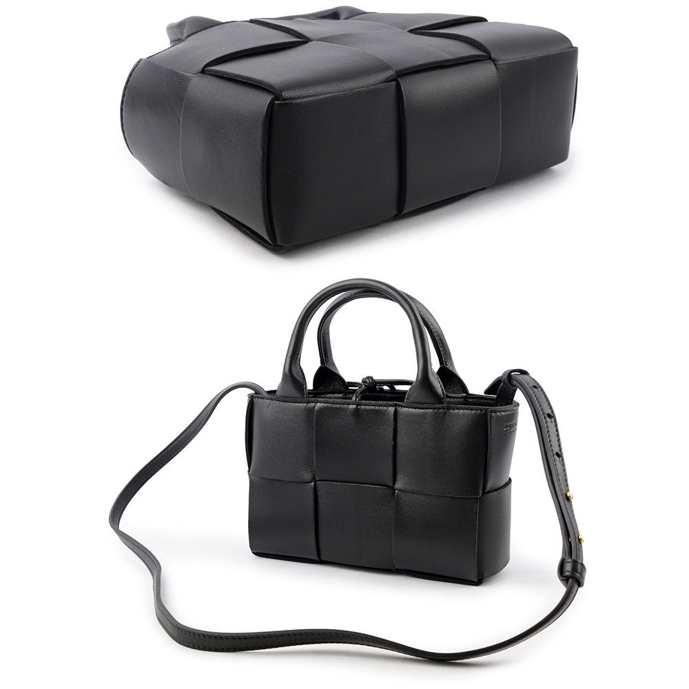 BOTTEGA VENETA Candy Arco 大格小羊皮編織迷你二用包/黑色, , large