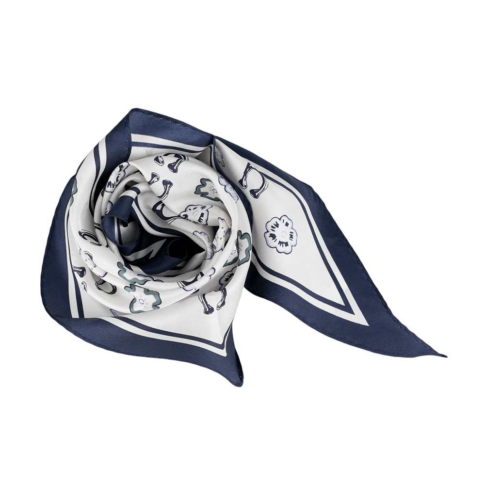 COACH C Logo 及茶玫瑰圖案菱形絲巾/髮飾/白色/深藍色, , large