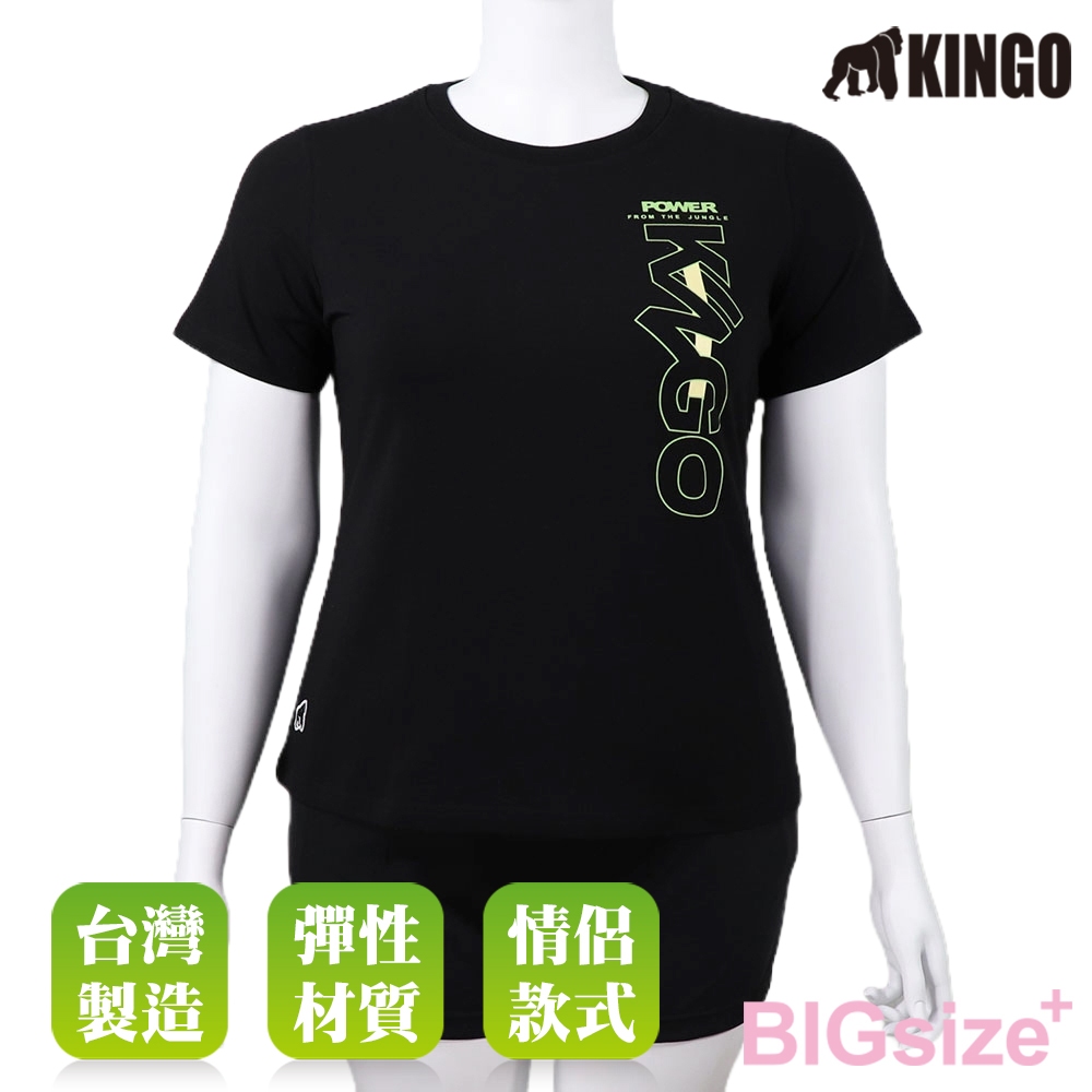 KINGO-大尺碼-女款 圓領T恤-黑-414136