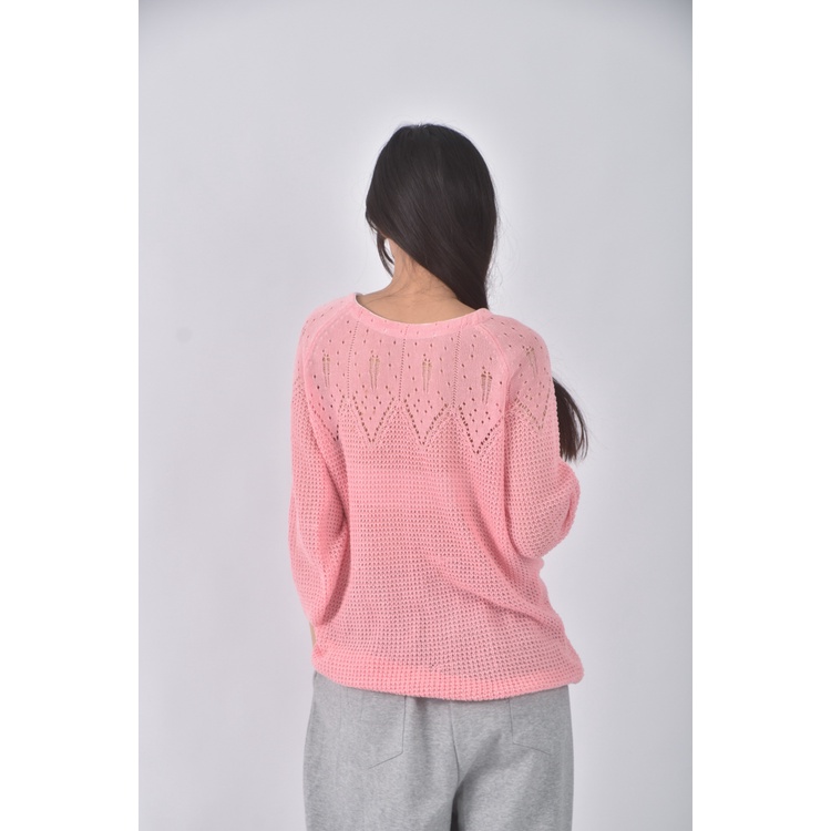 (M) 質感綁帶粉色長袖上衣二手衣, , large