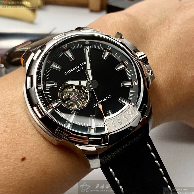 [星晴錶業]GiorgioFedon1919手錶,46mm,GF00056內容錶面銀錶殼深黑色真皮皮革錶帶款, , large