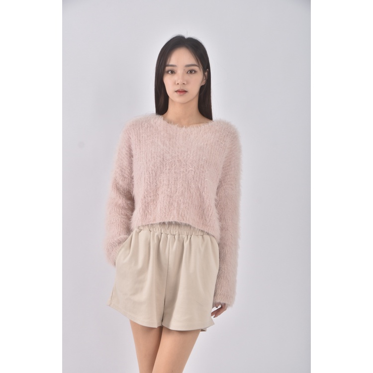 (F) 【智恩私服】質感修身短版針織毛毛粉色長袖上衣二手衣, , large