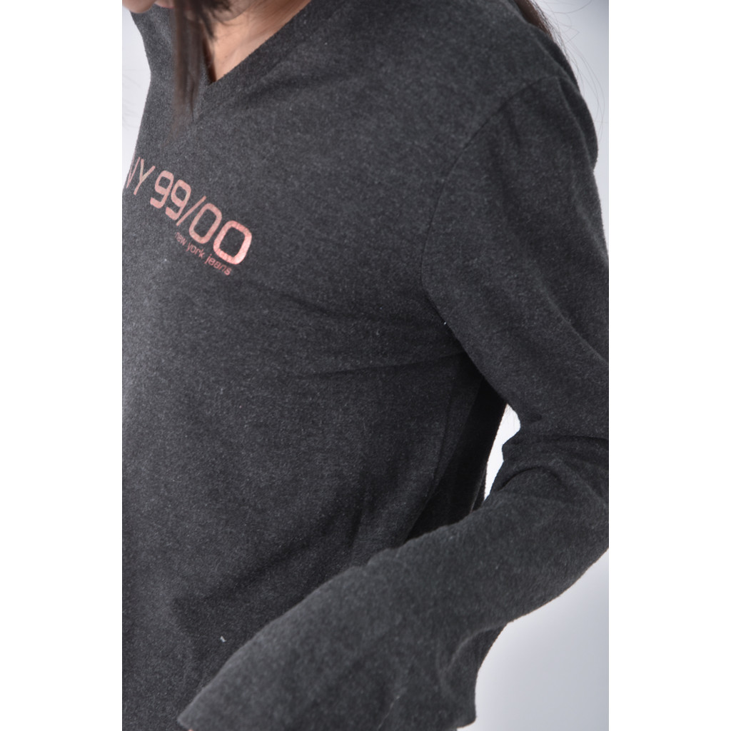 (M) ny jeansV領灰色長袖上衣二手衣, , large