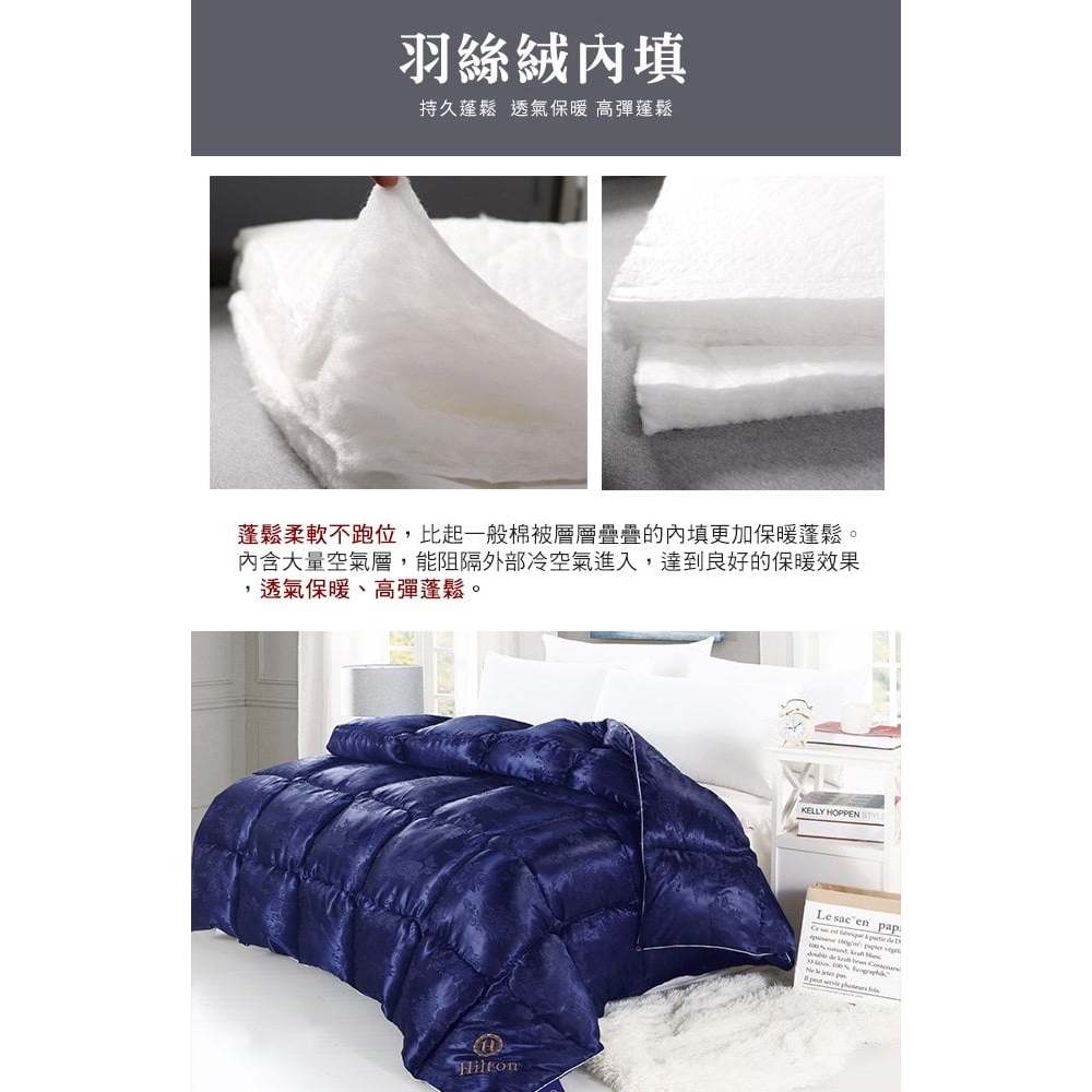 【Hilton希爾頓】皇家克莉絲汀雙絲光羽絲絨被2.5KG-藍, , large