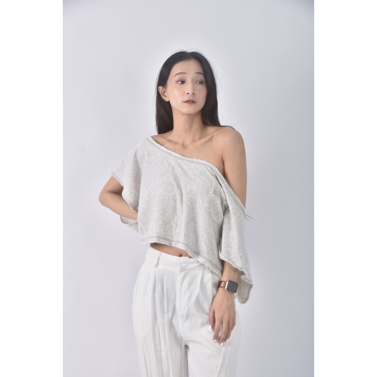 (F) abercrombie fitch質感棉質純棉灰色短袖上衣二手衣, , large