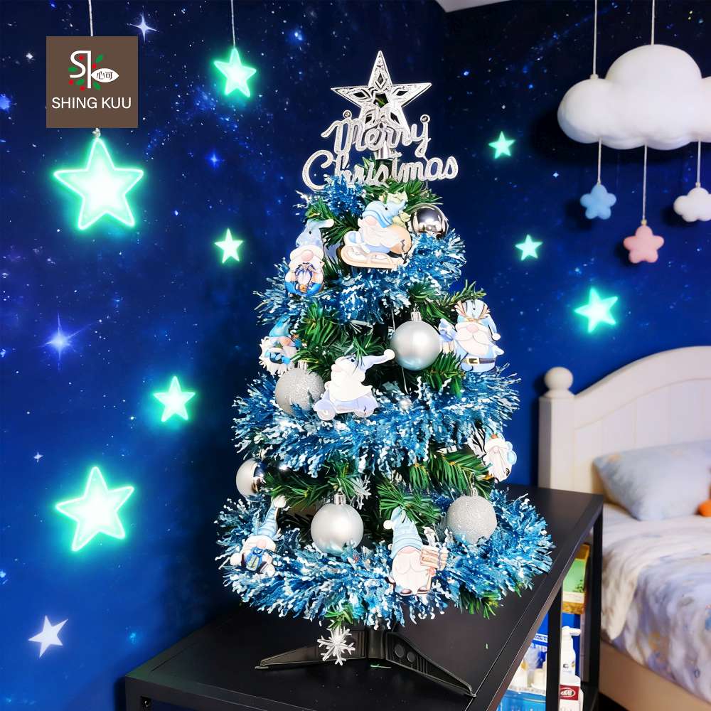 心可樂活-2尺60cm小美好套裝聖誕樹+5號藍白聖誕老公公彩繪木片飾品組_不含燈款_台灣本島免運費, , large