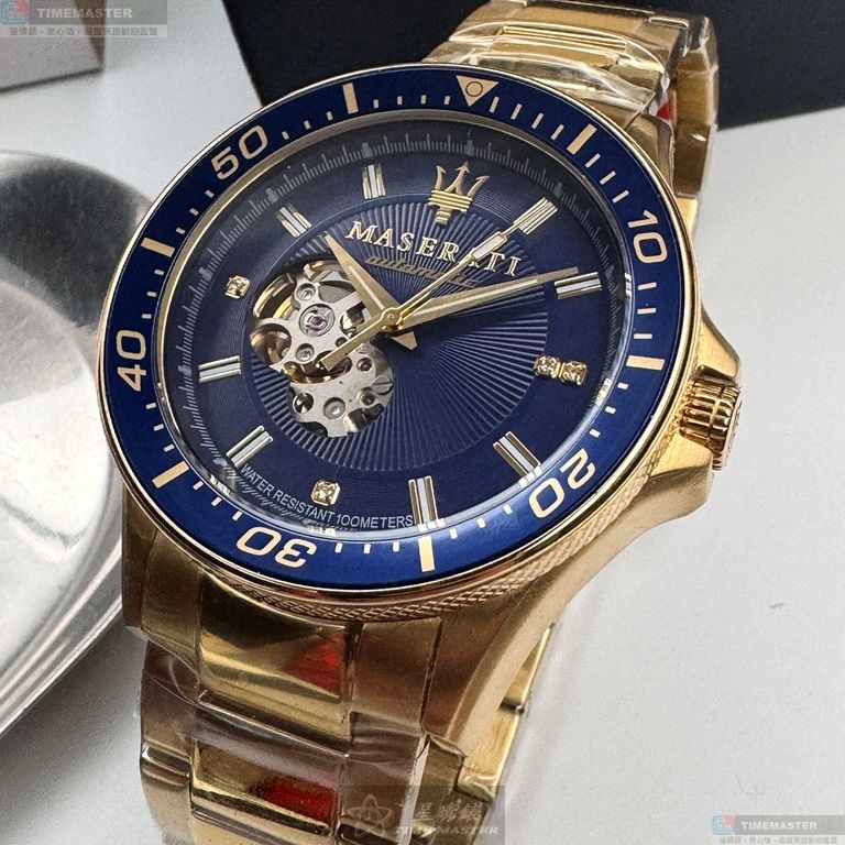 [星晴錶業]MASERATI手錶,44mm,R8823140004寶藍色錶面金色錶殼金色精鋼錶帶款, , large