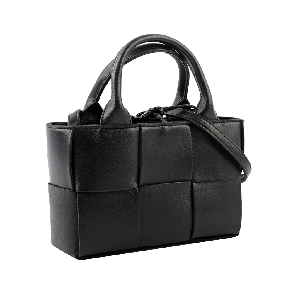 BOTTEGA VENETA Candy Arco 大格小羊皮編織迷你二用包/黑色, , large
