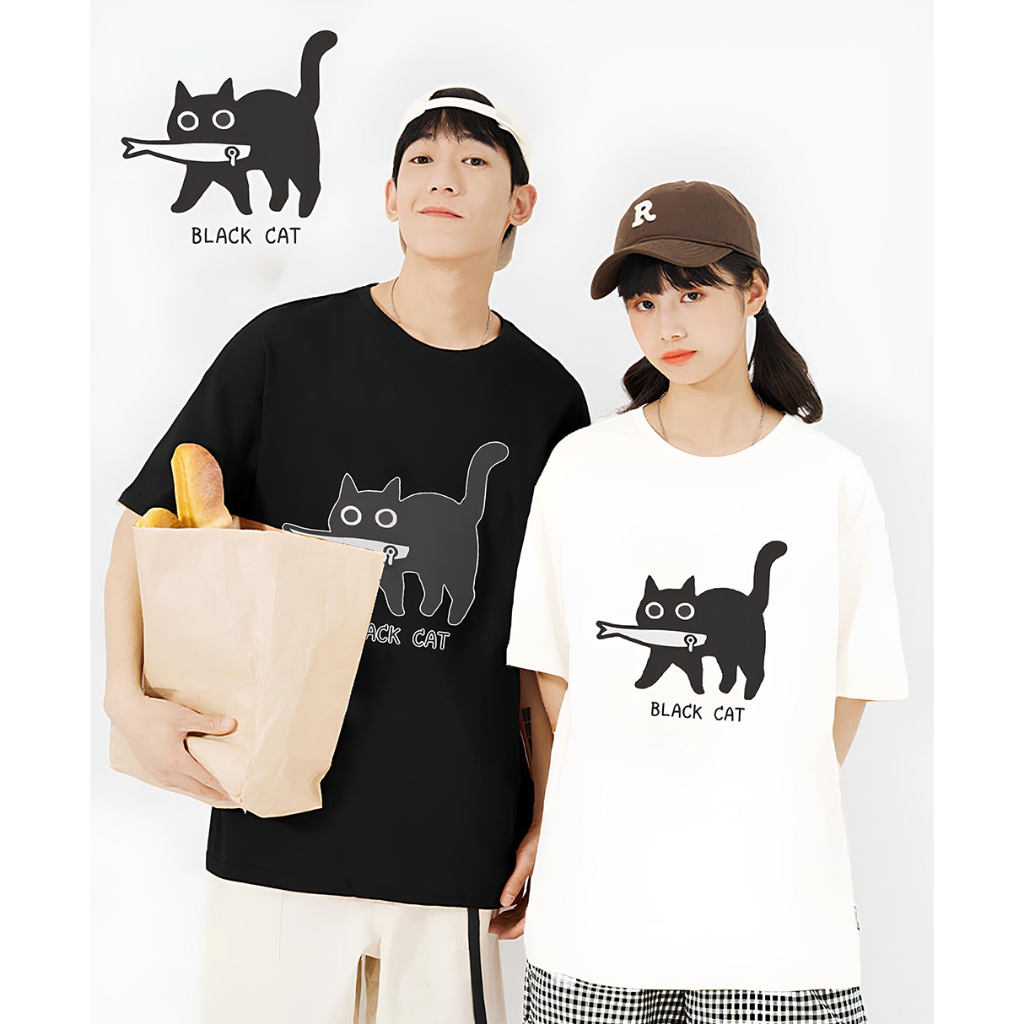 JZ TEE Black Cat - Fish in Mouth Graphic Tee, , large