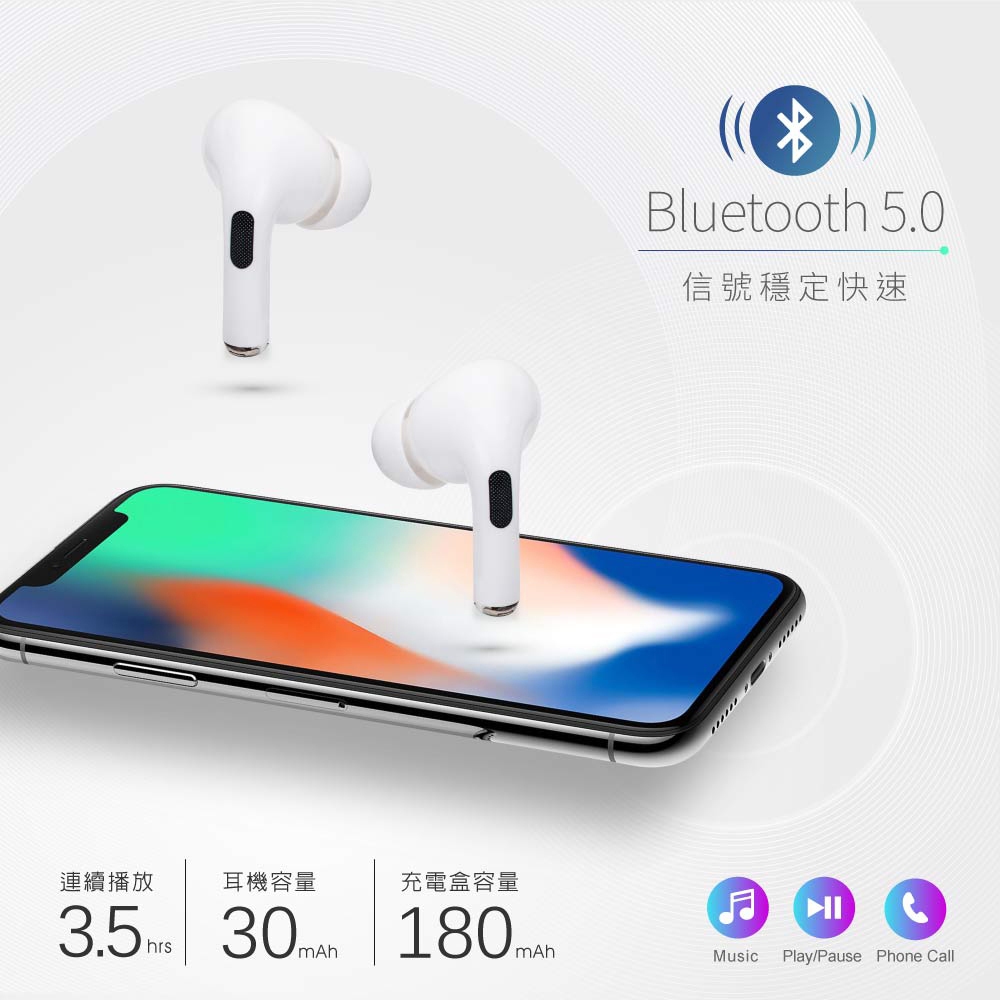 E-BOOKS SS34 真無線經典款電量顯示藍牙5.0耳機 穩定連線 LED電量顯示, , large
