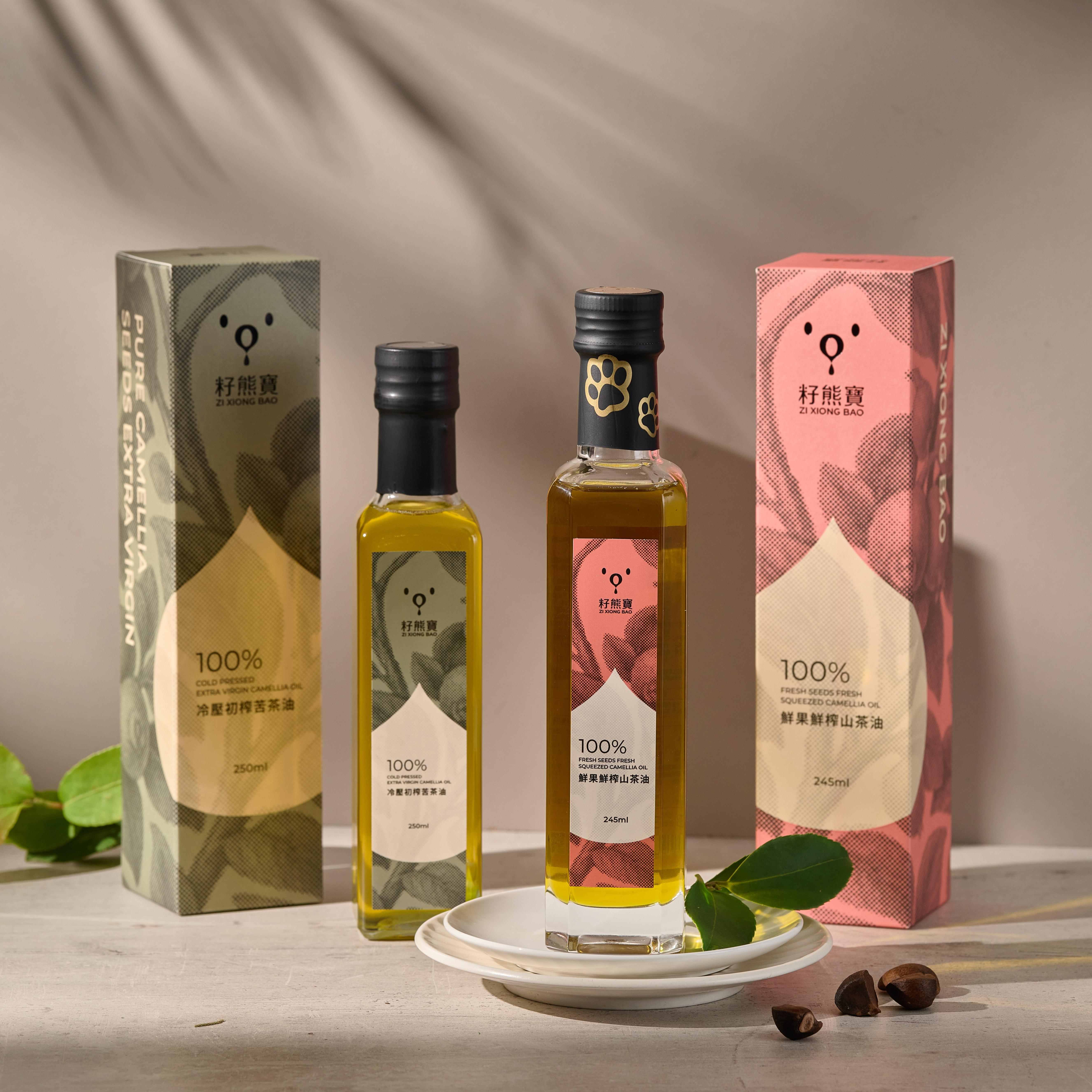 [籽熊寶茶油]籽熊寶冷壓初榨苦茶油 250ml*3入+鮮果鮮榨山茶油 245ml*3入, , large