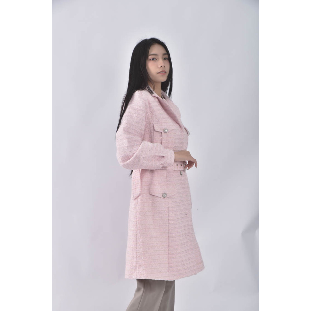 (L) 小香風排扣粉色外套二手衣, , large