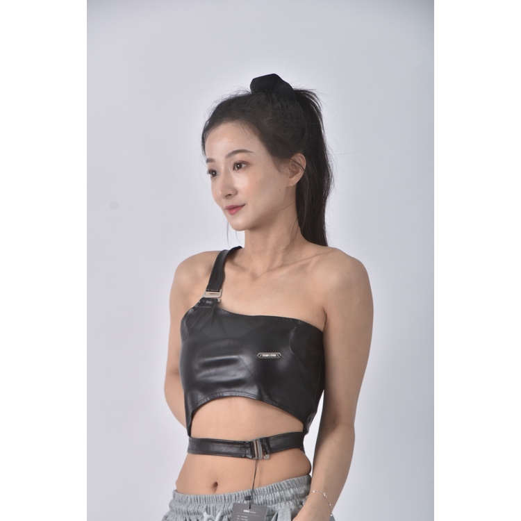 (S) 【安于晴Charlene私服】質感皮質黑色上衣二手衣, , large