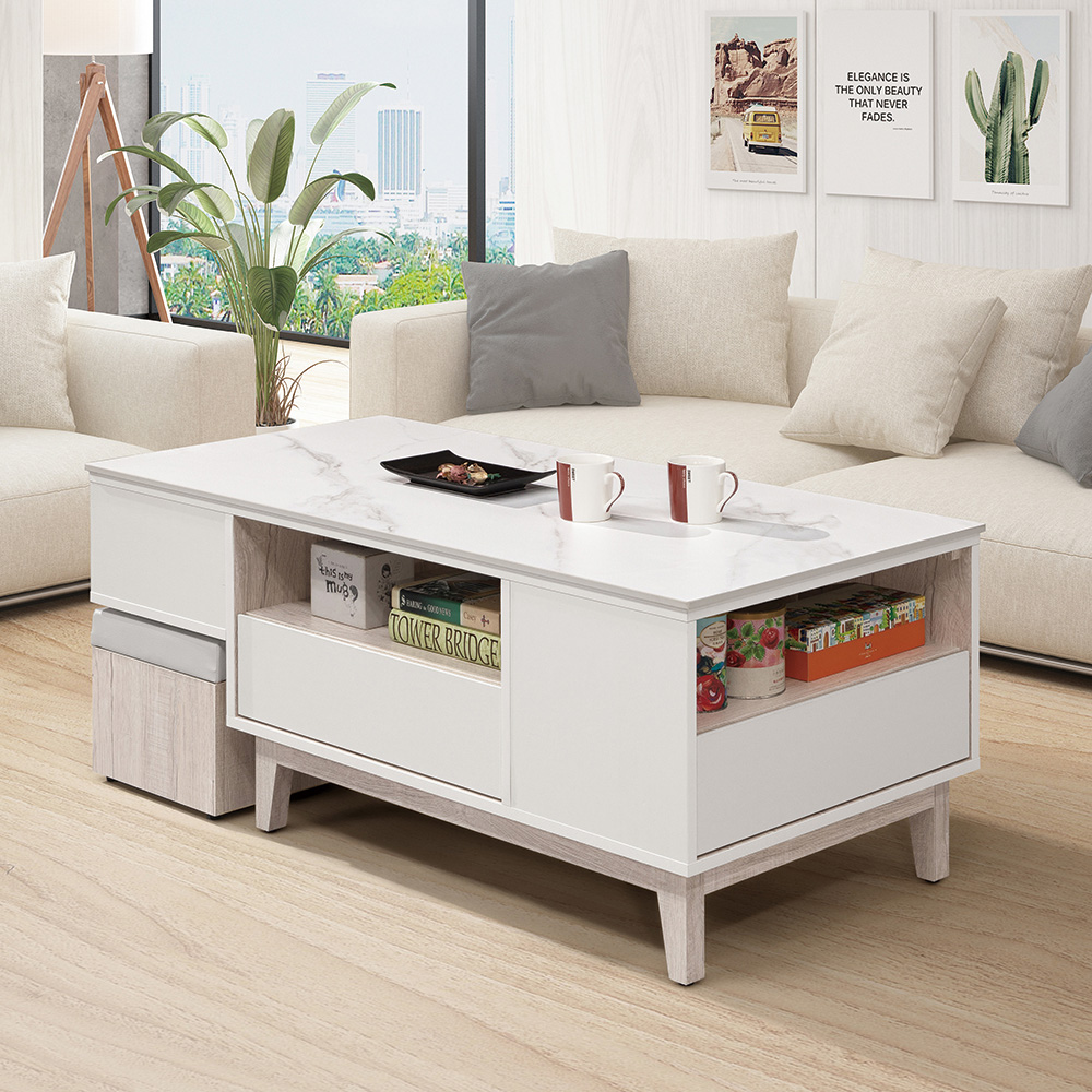 【唯熙傢俱】紀薇橡木雙色4尺岩板大茶几, , large