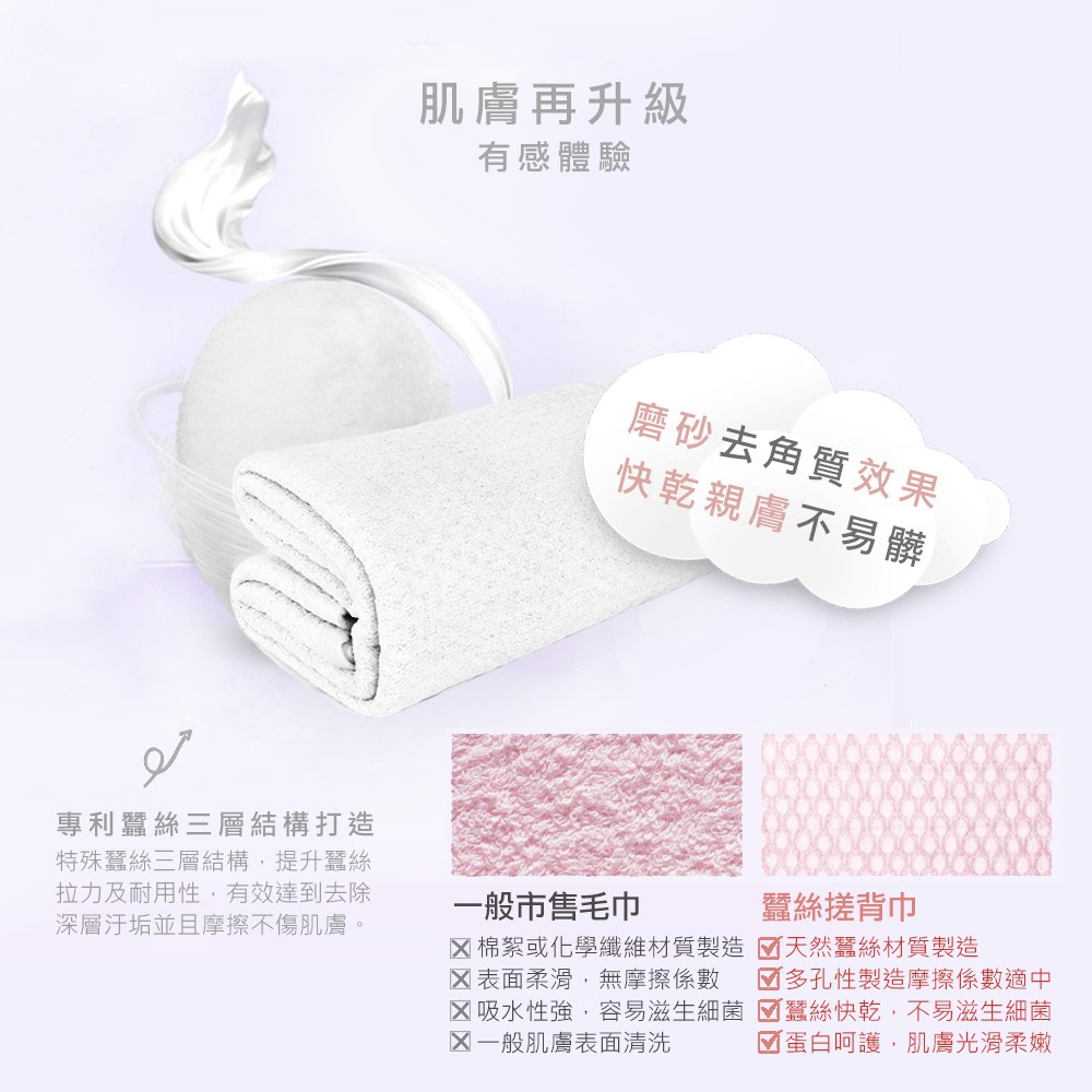 【K's凱恩絲】專利天然有氧蠶絲搓背毛巾, , large