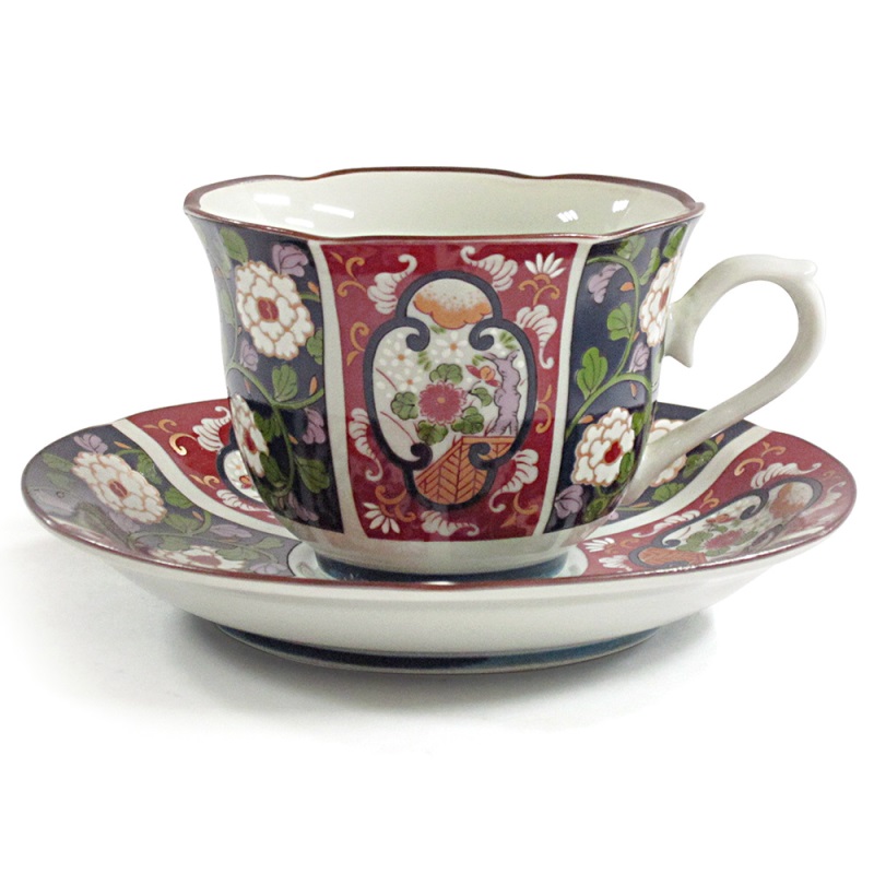 [豐名日本餐具] 咖啡杯組 唐草木甲金線 有田燒 / C00CS1-8, , large