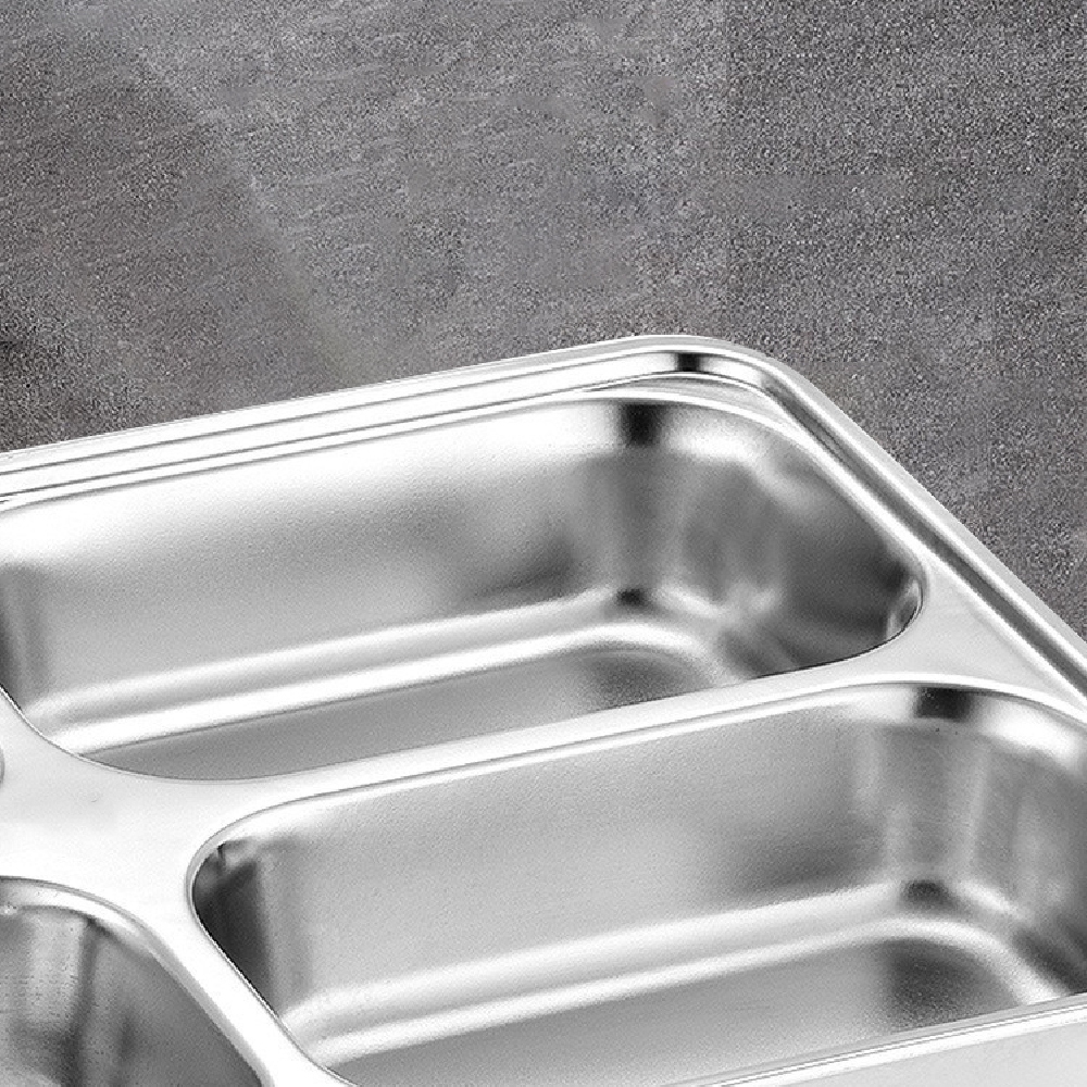 分格餐盤 分隔餐盤 便當盒 餐盤 餐盒 不鏽鋼餐盤 多格餐盤【Ho覓好物】4格餐盤 分格托盤 不鏽鋼便當盒 211餐盤, , large