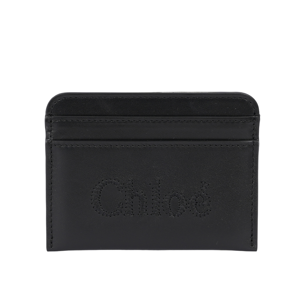 CHLOE' Sense 刺繡標誌小牛皮名片夾/卡片夾/黑色, , large
