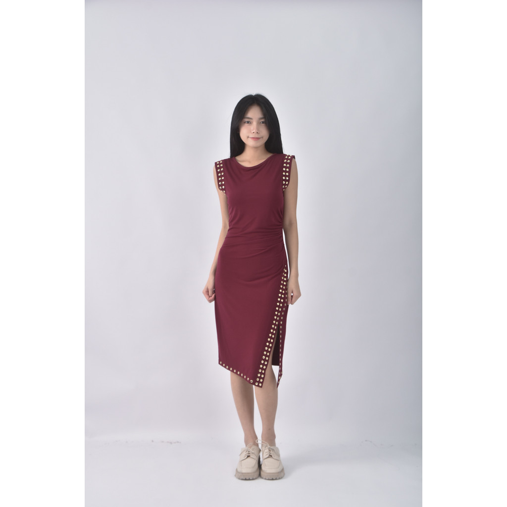 (S) michael kors禮服開衩無袖酒紅色洋裝二手衣, , large