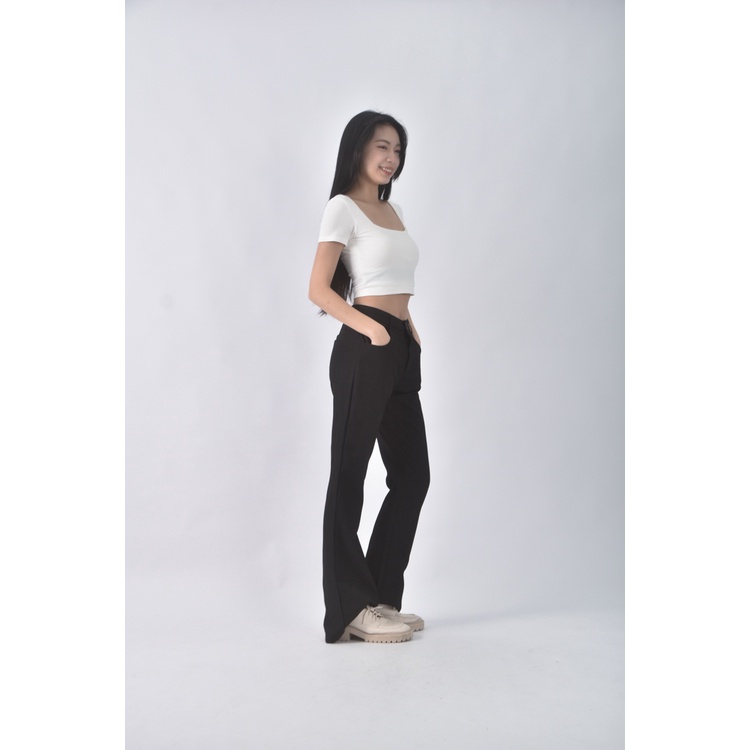 (M) yibanban高腰質感黑色長褲二手衣, , large