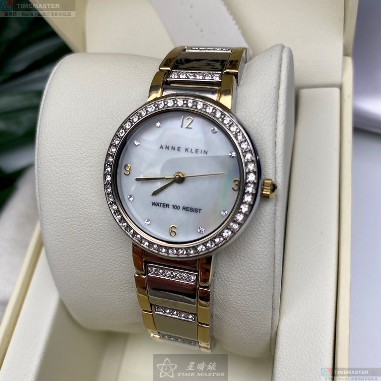 [星晴錶業]AnneKlein手錶,28mm,AN00631銀色錶面銀錶殼金銀相間精鋼錶帶款, , large