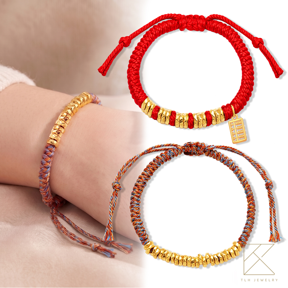 【TLH】母親節限定 黃金墜手鍊 純金999 一路有財・盤纏在手 約重0.14錢&plusmn;0.02, , large