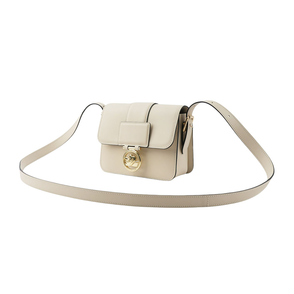 LONGCHAMP S號 BOX-TROT 滑面小牛皮翻蓋斜背包/白紙色, , large