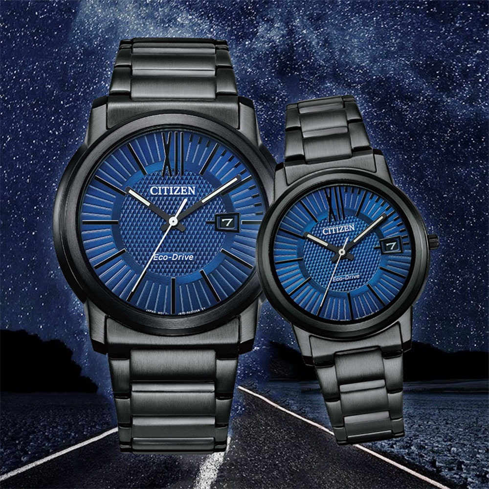 CITIZEN 星辰 光動能簡約大三針女錶-海軍藍/33.3mm FE6017-85L, , large