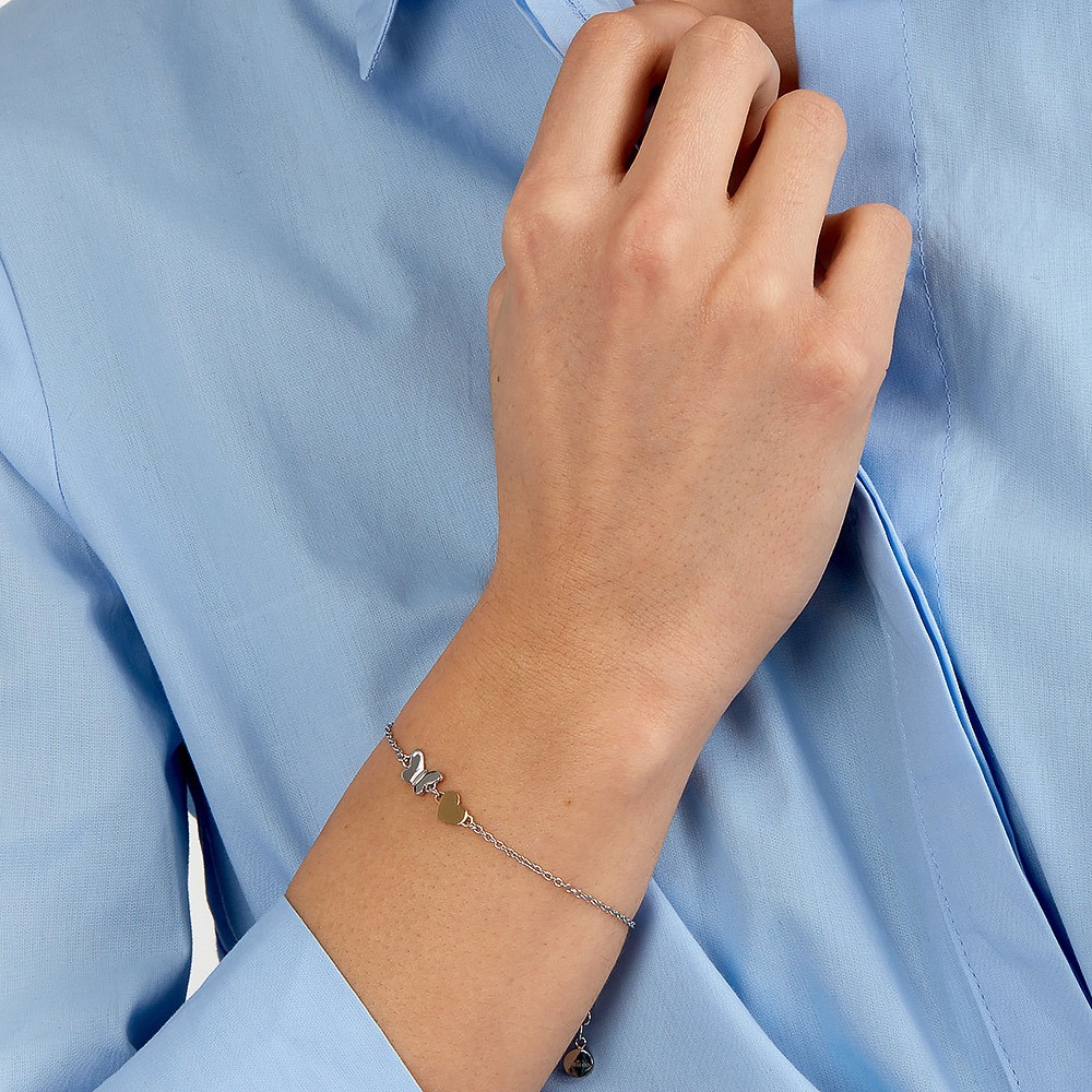 【快速出貨】MORELLATO TALISMANI系列 不鏽鋼 雙色蝴蝶之心手鍊 SAUN38, , large