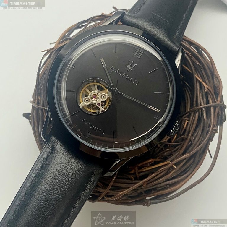 [星晴錶業]MASERATI手錶,42mm,R8821133001黑色錶面黑錶殼深黑色真皮皮革錶帶款, , large