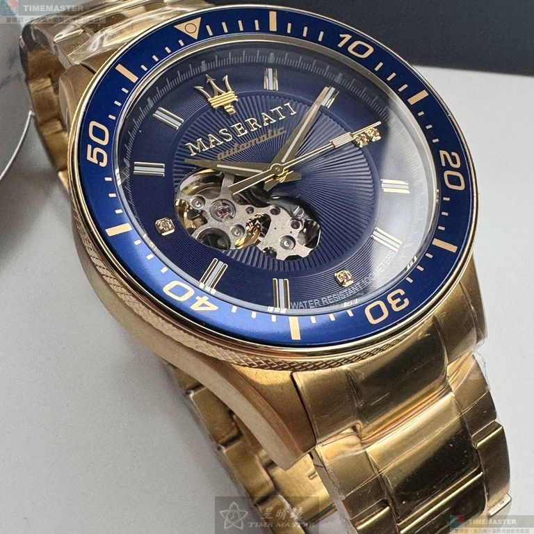 [星晴錶業]MASERATI手錶,44mm,R8823140004寶藍色錶面金色錶殼金色精鋼錶帶款, , large