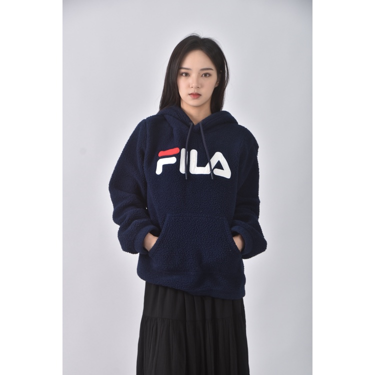 (S) fila質感棉質連帽藍色長袖上衣二手衣, , large