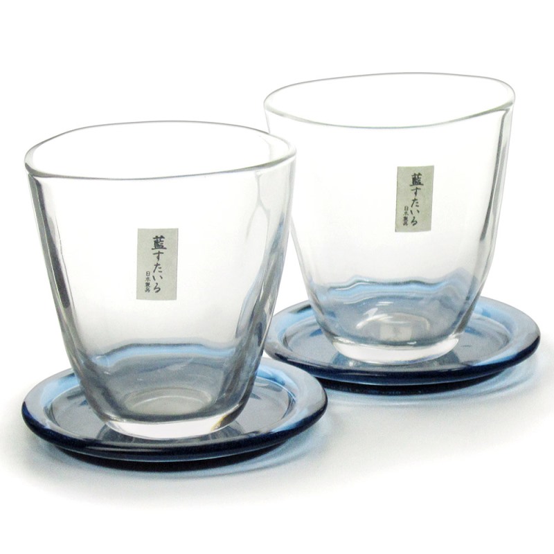 [豐名日本餐具] 3.0"玻璃杯組 附底盤 ADERIA / G03CU2-1