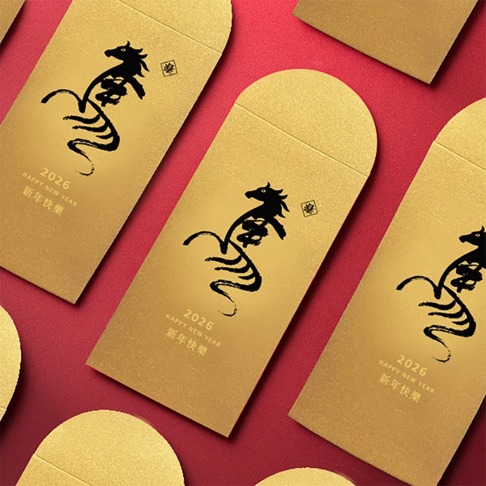 1A 2026 馬年 中式 燙金 紅包袋 新年快樂 10張入 /包 2501, , large