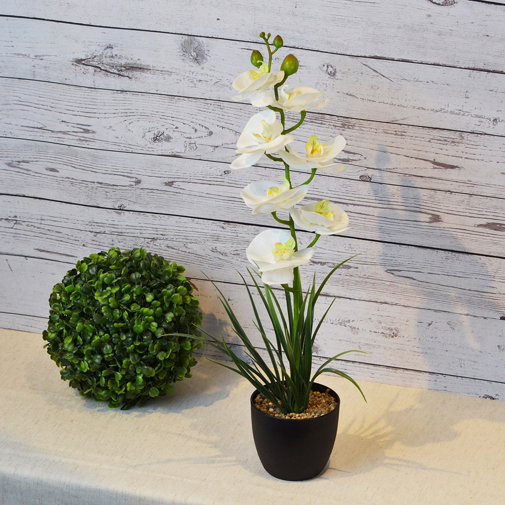 ARTIFICIAL ORCHID PLANT W/BLACK POT-WHITE, , large
