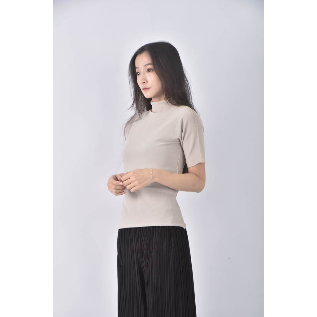 (XS（含）以下) 高領棕色短袖上衣二手衣, , large