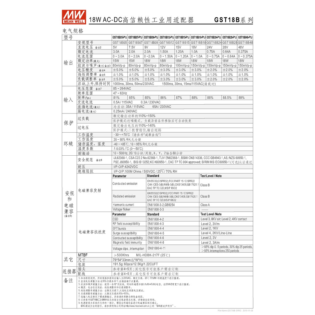 明緯18W全球認證桌上型變壓器(GST18B18-P1J), , large