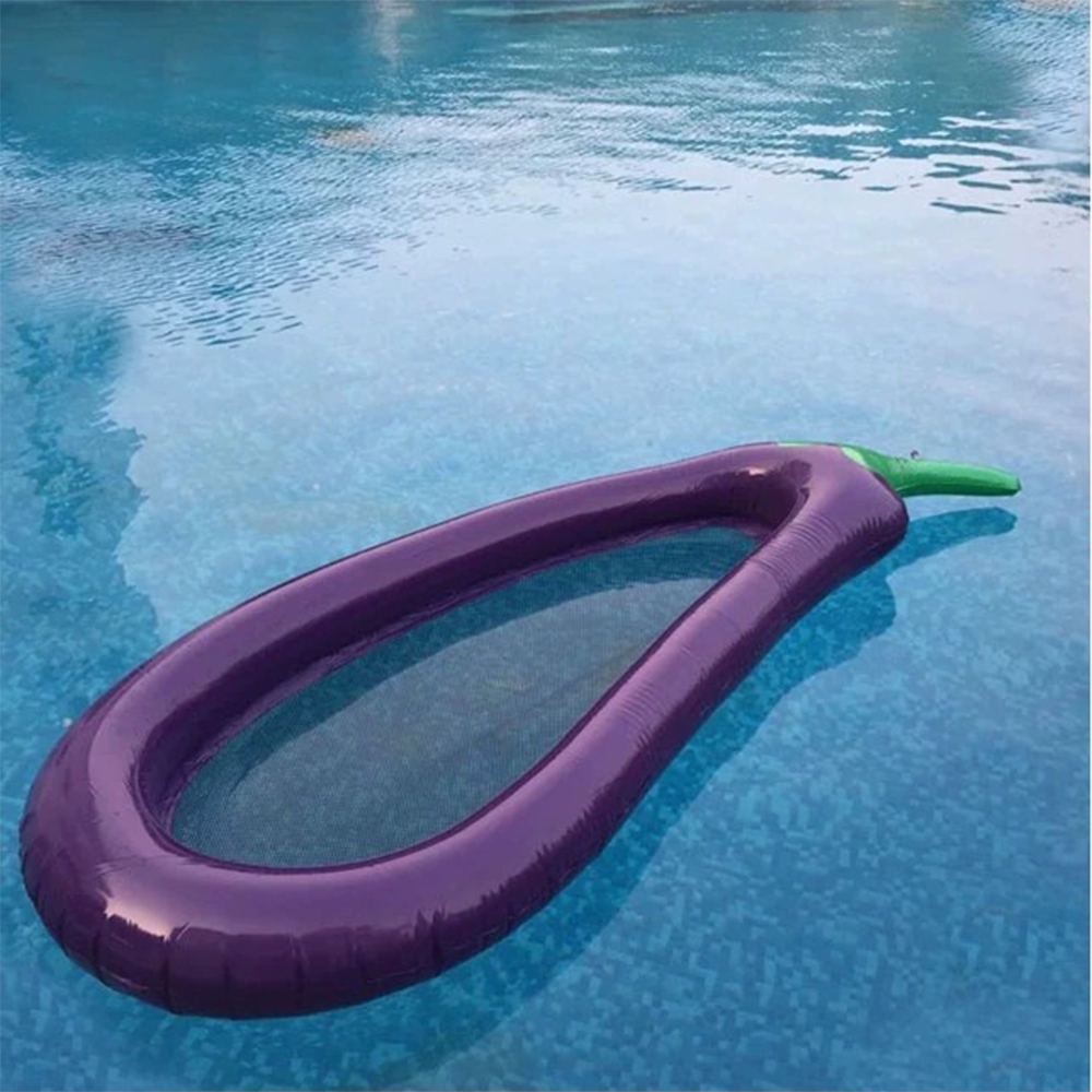 Extra Large Eggplant-Shaped Inflatable Float with Mesh Bottom, Large Inflatable Swimming Ring, Water Float, Summer Water Fun Essential, Adult and Children's Mesh Floating Recliner, , large