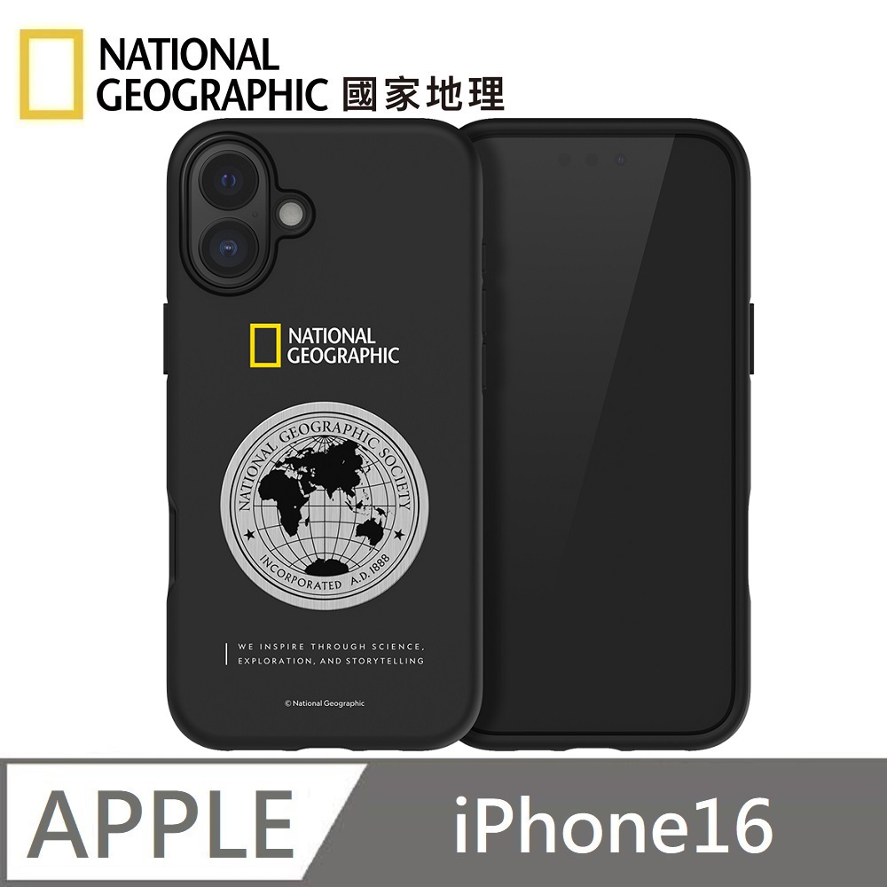 National Geographic National Geographic Metal Deco Earth Badge Anti-fall Protective Case Mobile Phone Case Suitable for iPhone 16 - Black , , large
