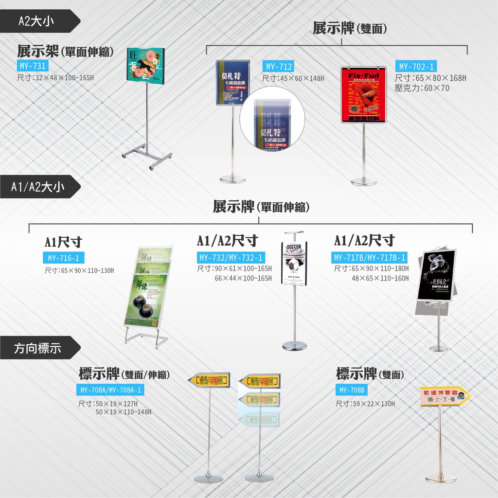 臺灣製造 多種尺寸 不銹鋼告示牌 A2告示牌 橫式A4指示牌 A3展示板 雙面看板 單面黑色烤漆廣告牌, , large