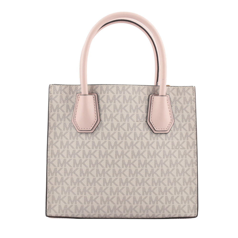 Michael Kors Mercer Logo 吊飾塗層帆布二用包(香草/粉色), , large