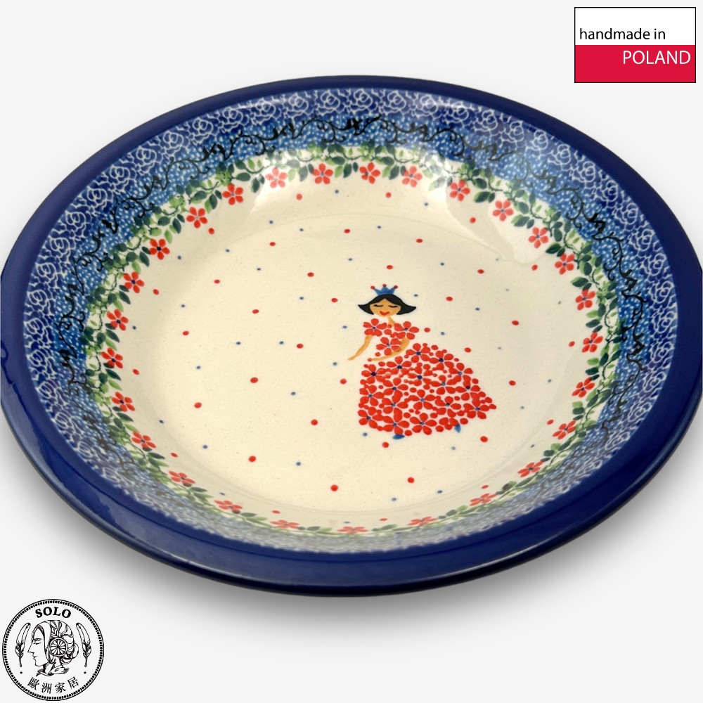 【SOLO Vintage】CA Polish Pottery 21.5cm Deep Plate Soup Plate Red Princess Series, , large