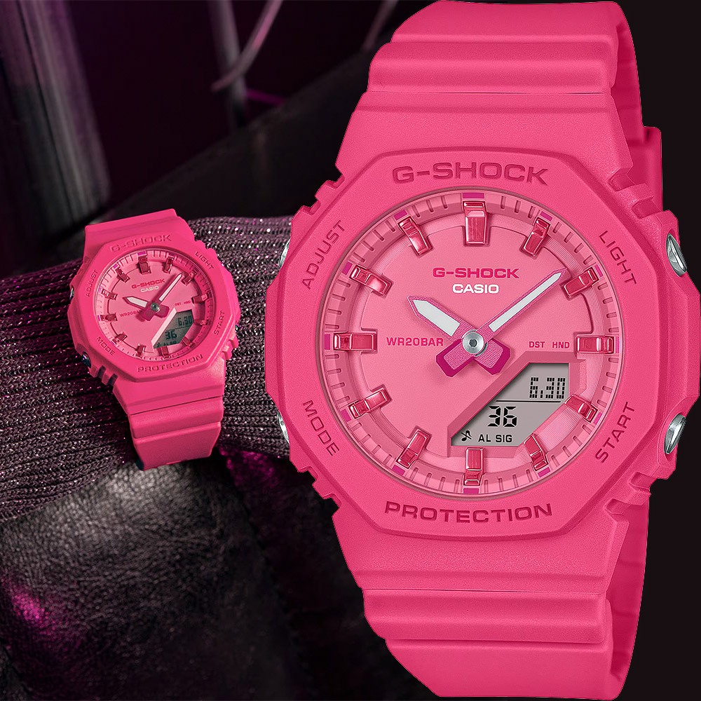CASIO 卡西歐 G-SHOCK 單色時尚 八角雙顯手錶-粉紅 GMA-P2100PP-4A, , large