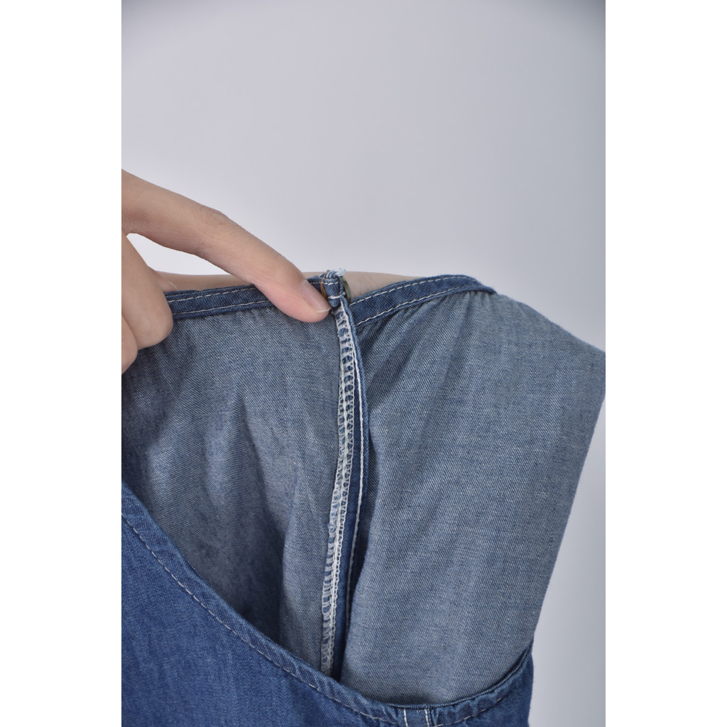 (M) 丹寧牛仔口袋藍色洋裝二手衣, , large