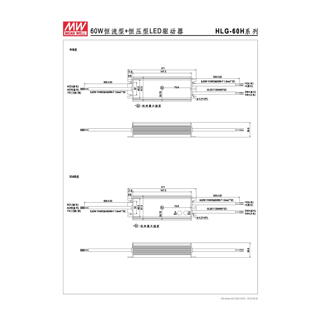 明緯 60W LED電源供應器(HLG-60H-30), , large