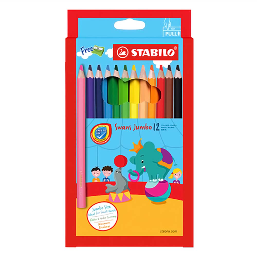 STABILO 德國 思筆樂 Swans Jumbo 特大油性色鉛筆  紙盒 12色組 / 盒 ST1877J
