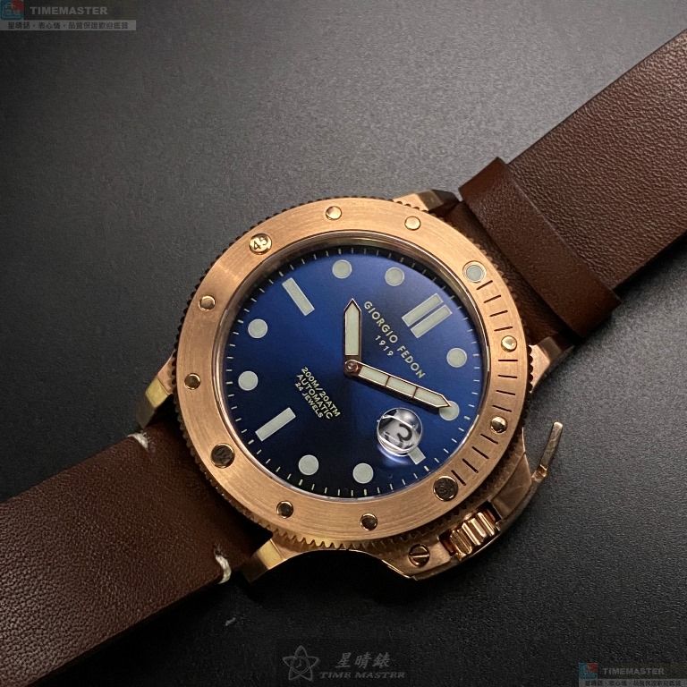 [星晴錶業]GiorgioFedon1919手錶,46mm,GF00007寶藍色錶面玫瑰金錶殼咖啡色真皮皮革錶帶款, , large