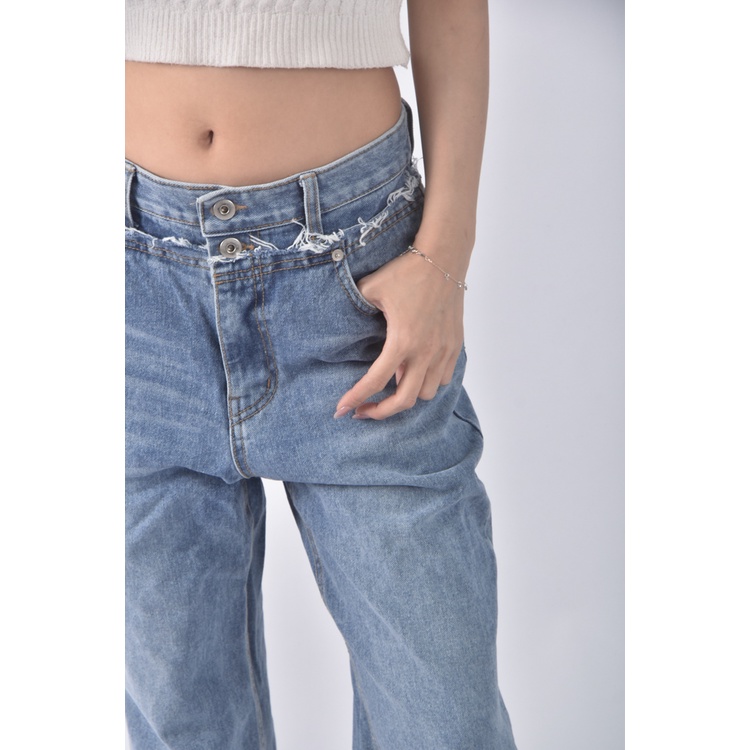 (L) by gentle b韓牌高腰丹寧牛仔質感藍色長褲二手衣, , large