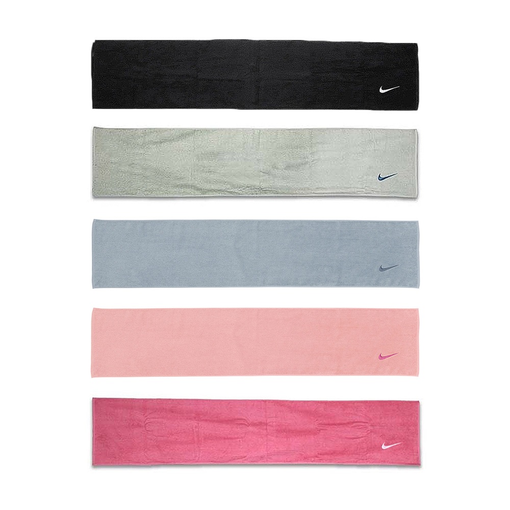 NIKE SOLID CORE長型毛巾120x25cm 運動毛巾 素色 純棉 柔軟 吸水佳 黑 米綠 珊瑚枚粉 灰藍 粉, , large